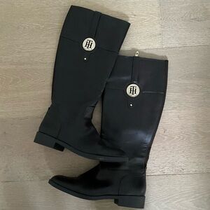 Tommy Hilfiger dark brown knee high-boots with gold accents